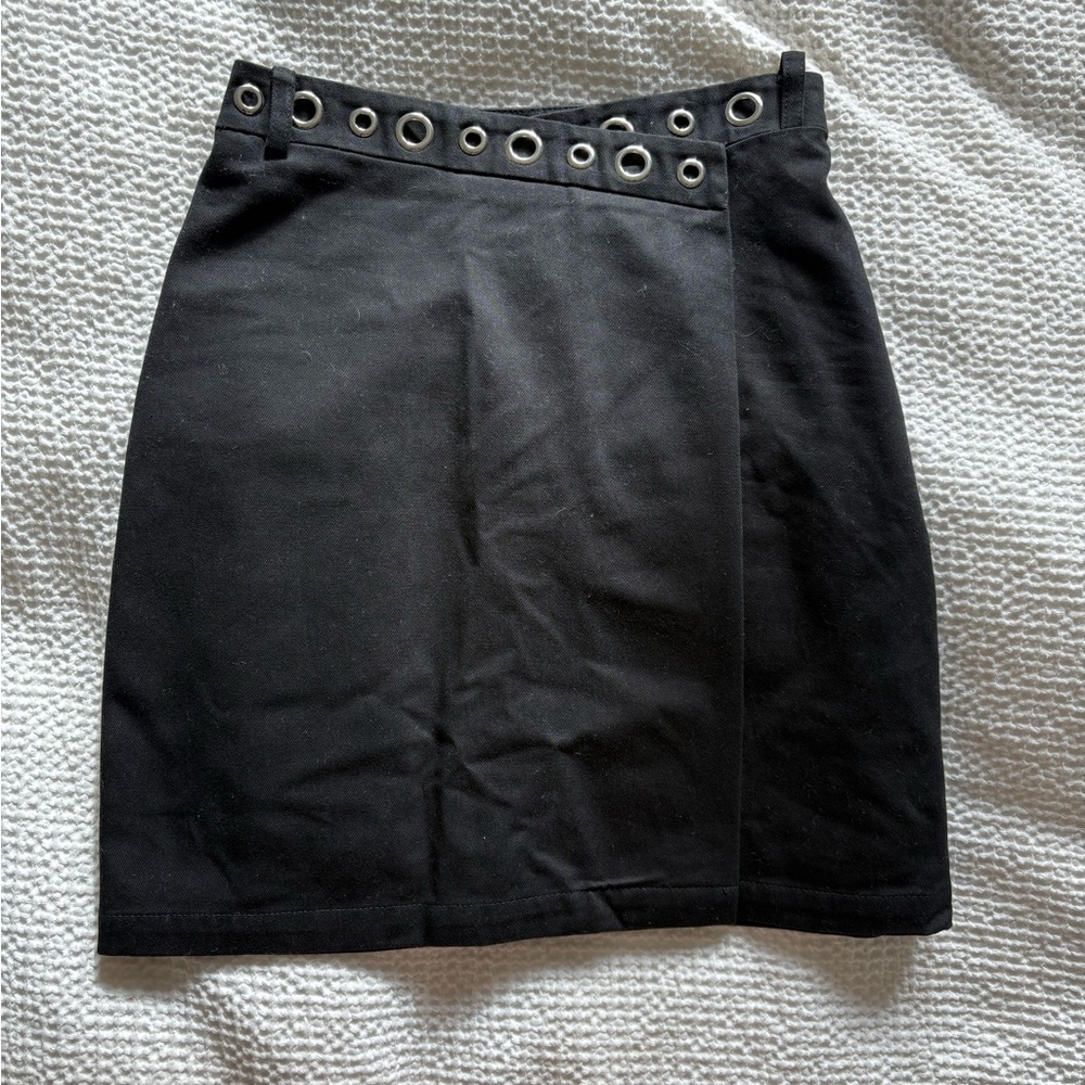 Maje Asymmetric Jamil Wrap-Front Grommets Mini Skirt